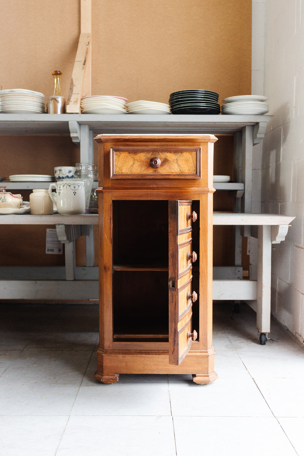 antique french marble topped "trompe l'oeil" night stand