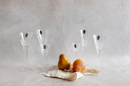 new old stock vintage 17 piece set, royal doulton hand made crystal