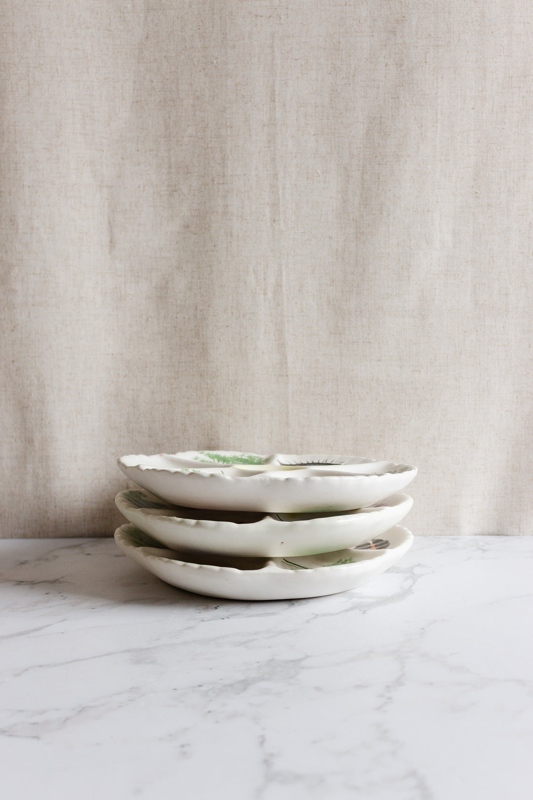 vintage french vallauris hand painted oyster plates, set of 3