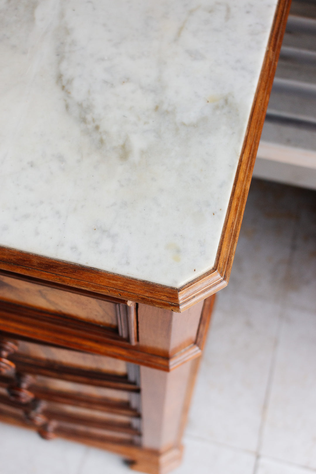antique french marble topped "trompe l'oeil" night stand