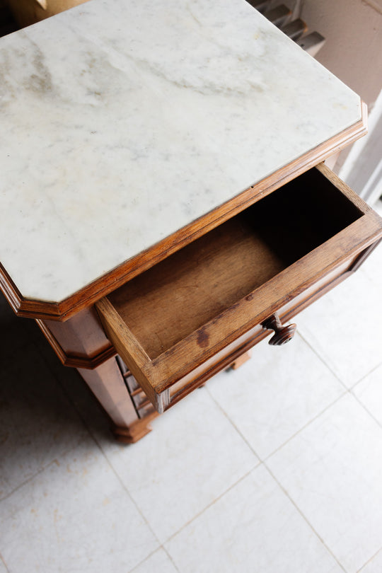 antique french marble topped "trompe l'oeil" night stand