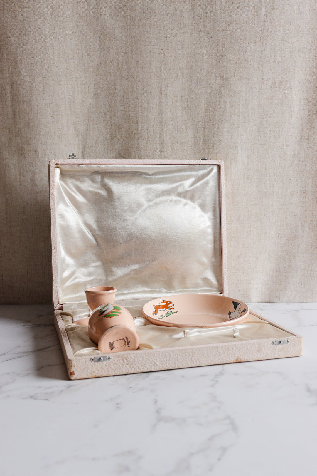 antique longwy children's dish boxed set