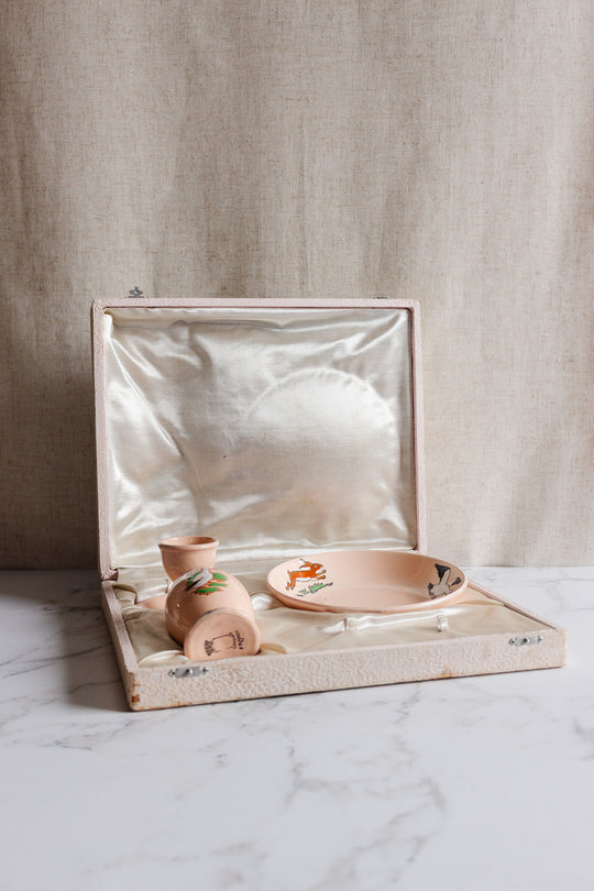 antique longwy children's dish boxed set