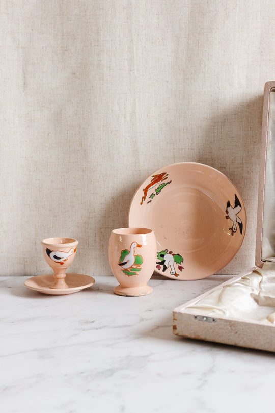 antique longwy children's dish boxed set