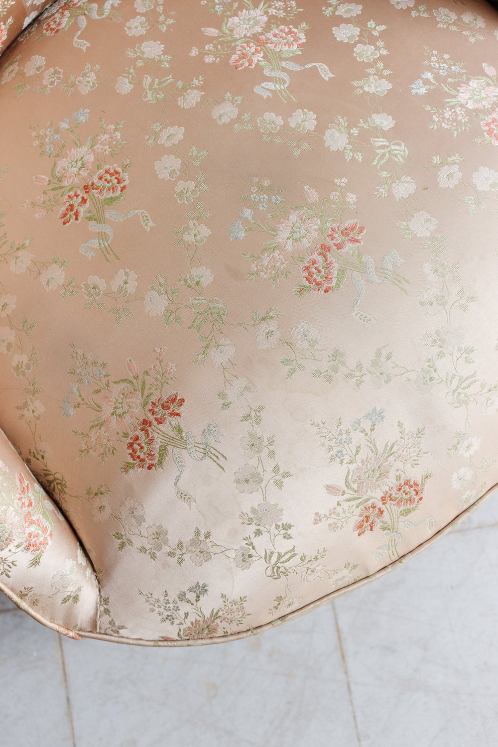 pair of antique french silk crapaud chairs with fringe