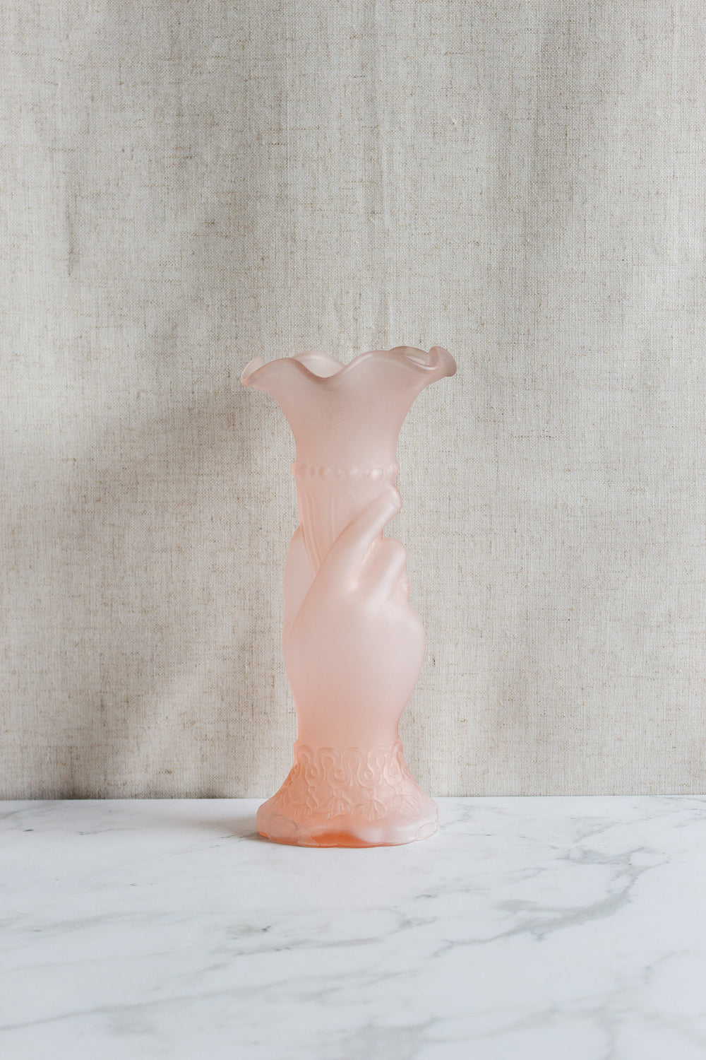 vintage french frosted glass pink hand and torch vase