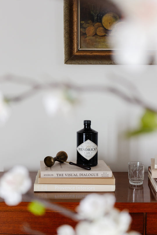 vintage English wood and brass double head cocktail jigger