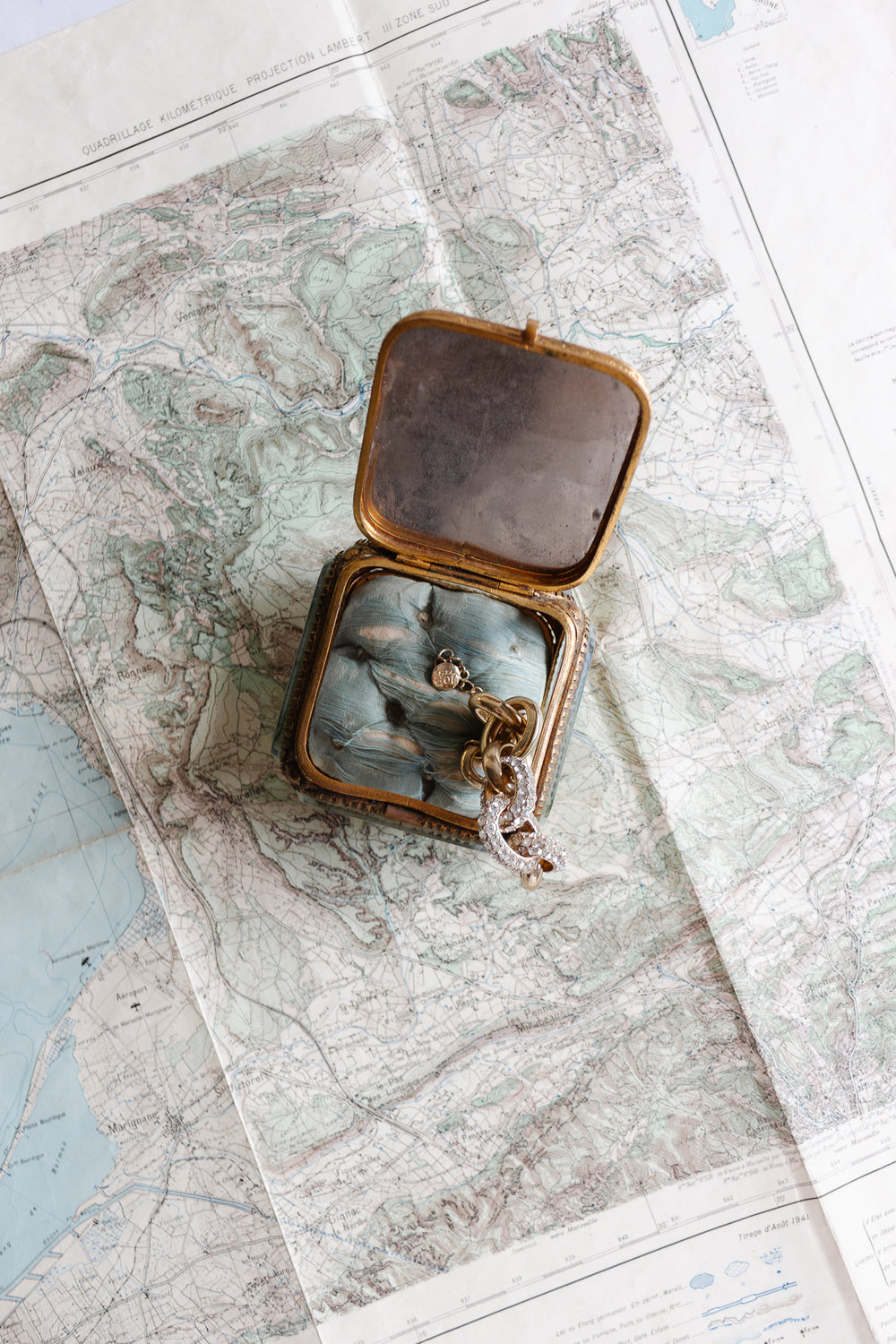 antique french beveled glass and ormolu bijoux casket, extra large