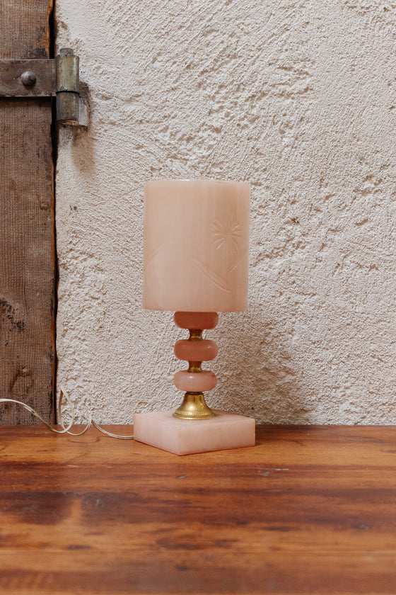 vintage french solid pink alabaster table lamp