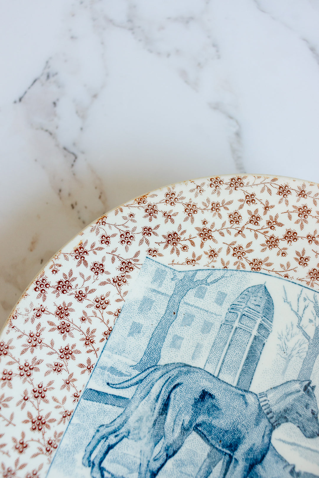 rare 19th century French Sarreguemines ironstone “chien” talking plate