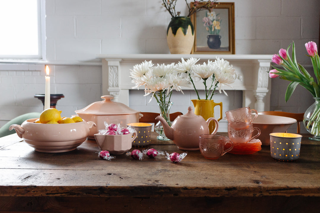 rare turn of the century French Digoin blush pink salad bowl