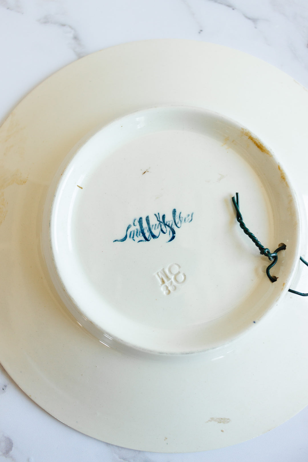 rare 19th century French Sarreguemines ironstone “chien” talking plate