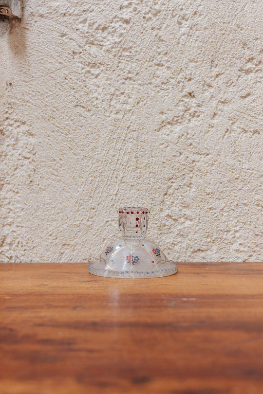 midcentury french painted glass candlestick