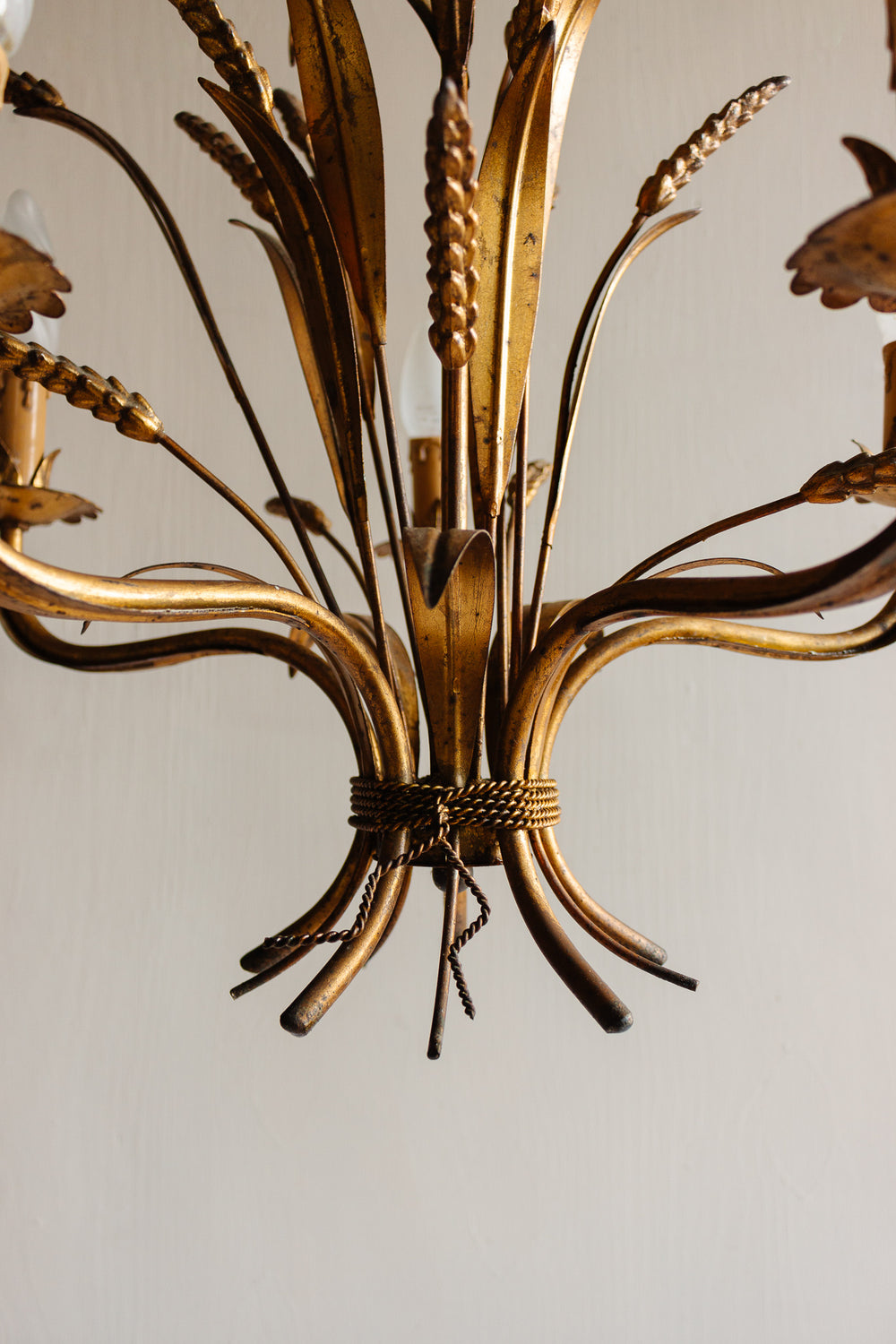 1970s gilt foliate Hans Kögl “golden wheat” chandelier