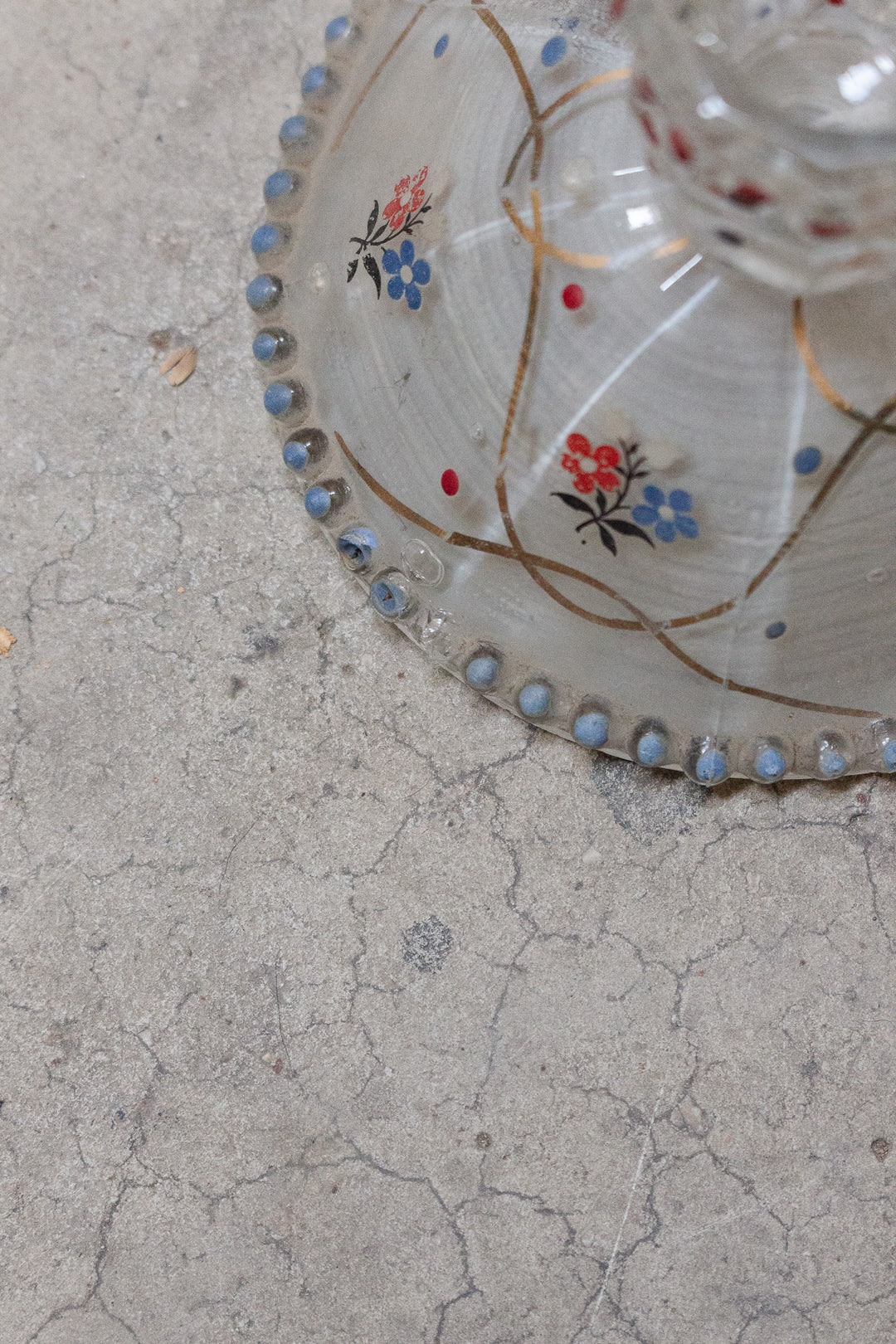 midcentury french painted glass candlestick