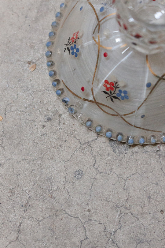 midcentury french painted glass candlestick