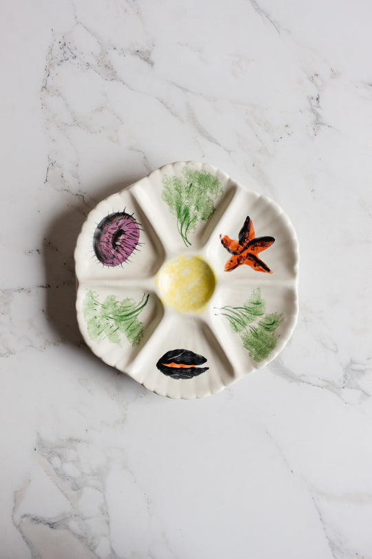 vintage french vallauris hand painted oyster plates, set of 3