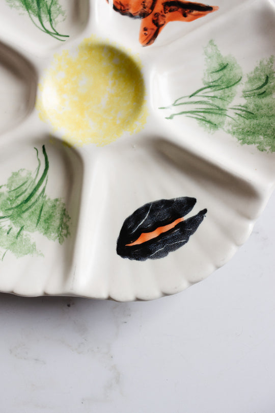 vintage french vallauris hand painted oyster plates, set of 3
