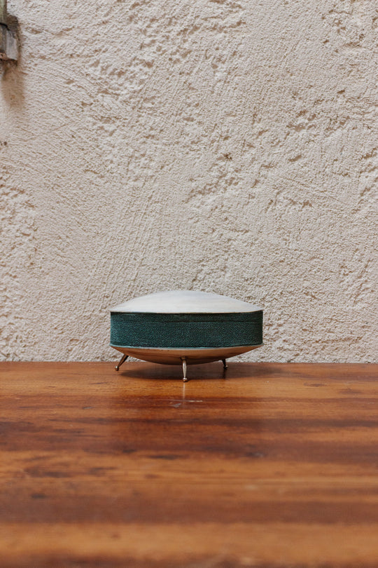 midcentury french velvet interior footed shell box
