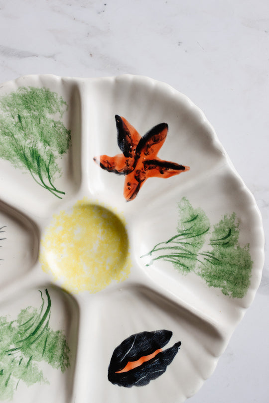 vintage french vallauris hand painted oyster plates, set of 3