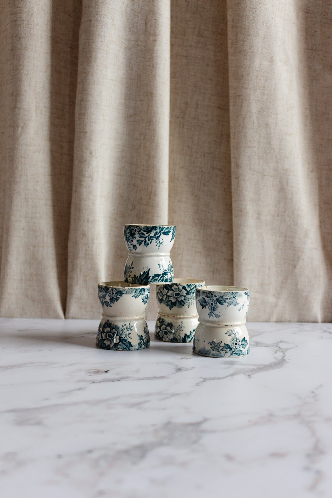 rare antique French transferware egg cups