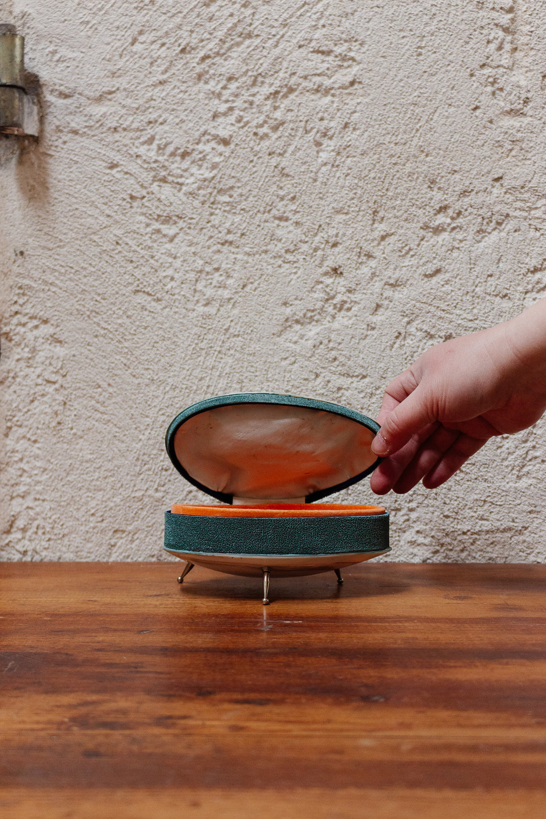 midcentury french velvet interior footed shell box