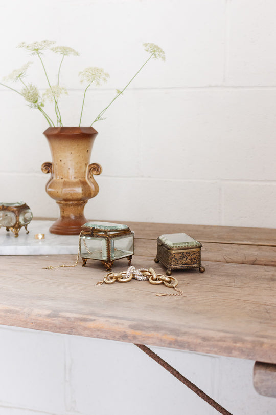 large antique french beveled glass and ormolu bijoux casket