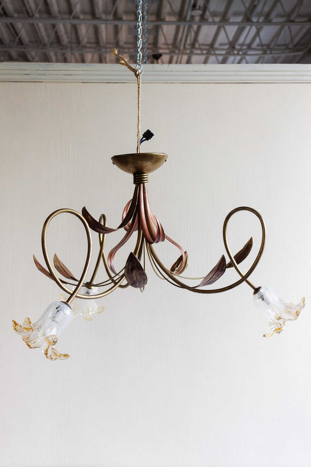 vintage french chandelier with bell shaped murano glass shades
