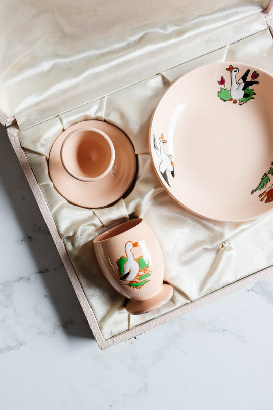 antique longwy children's dish boxed set