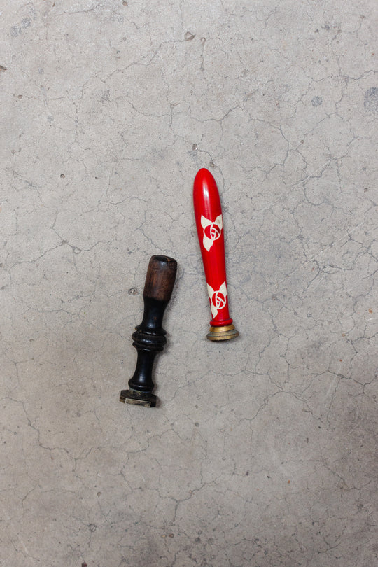 antique french wood and brass wax seal