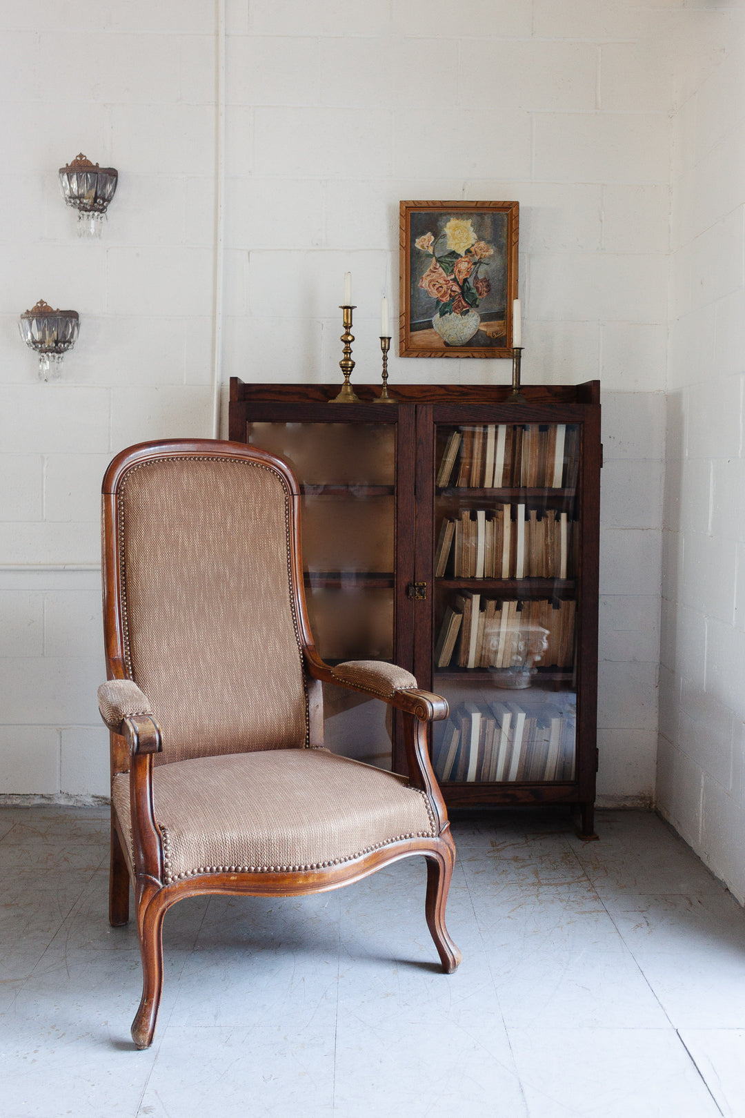 antique french carved walnut louis philippe fauteuil