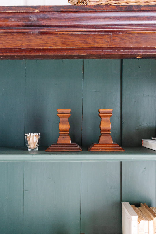 pair of vintage French carved fruitwood candlesticks