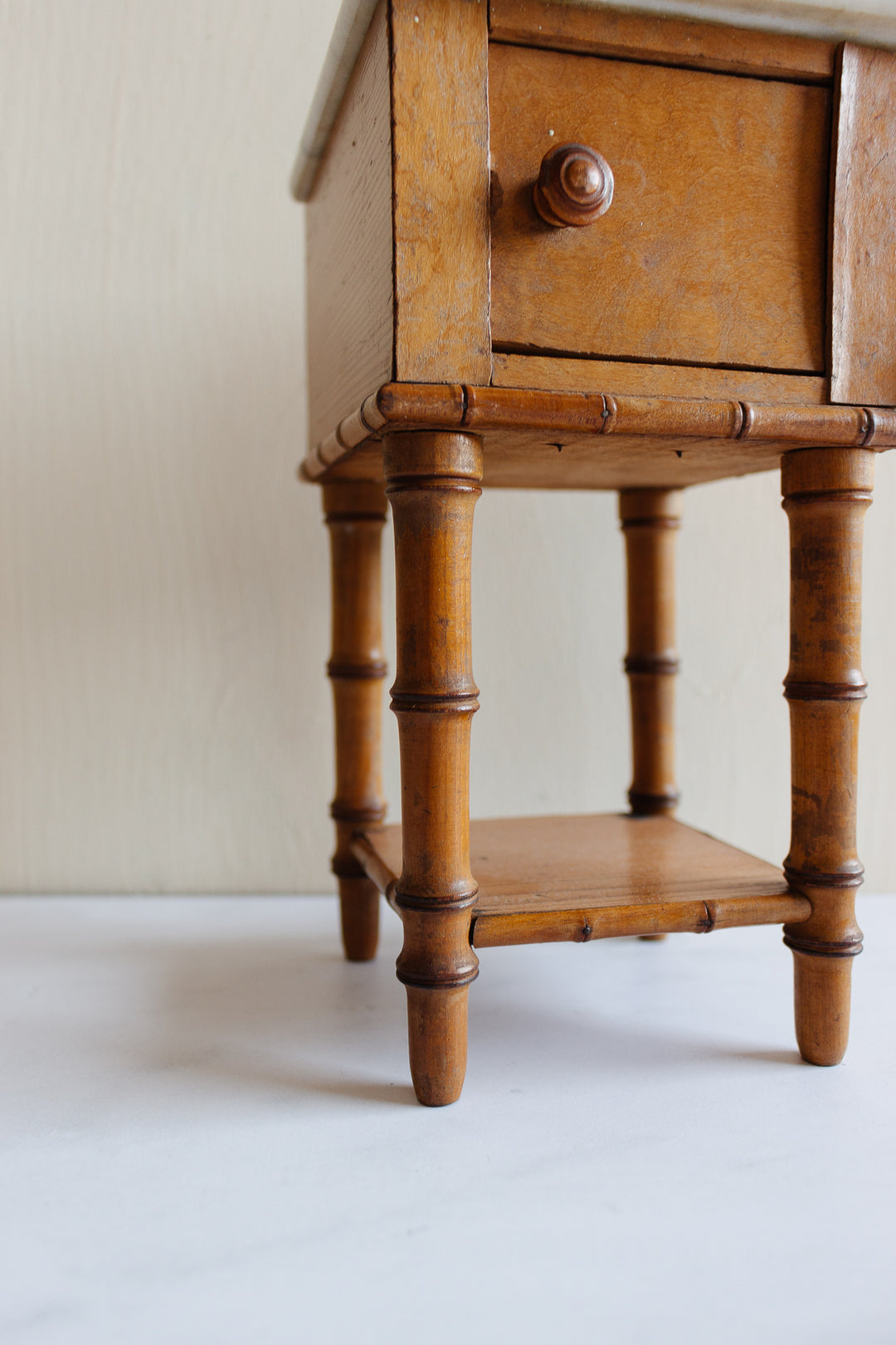 turn of the century French salesman sample faux bamboo chevet with marble top