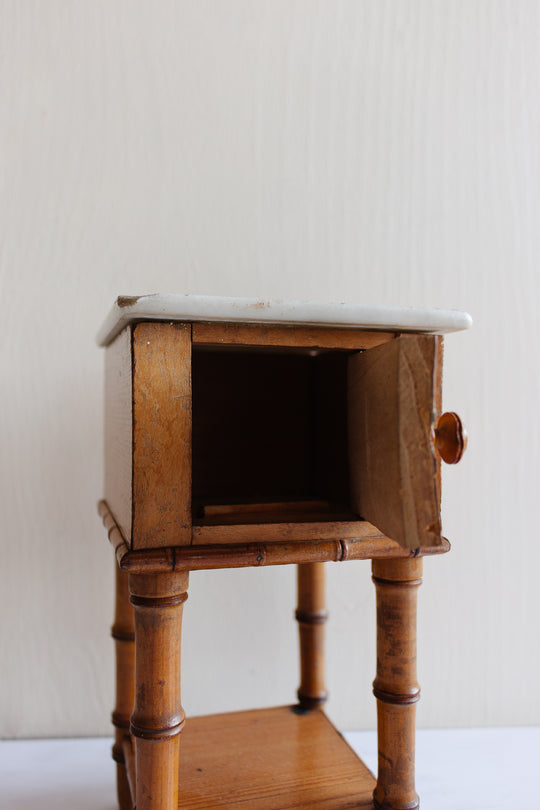 turn of the century French salesman sample faux bamboo chevet with marble top
