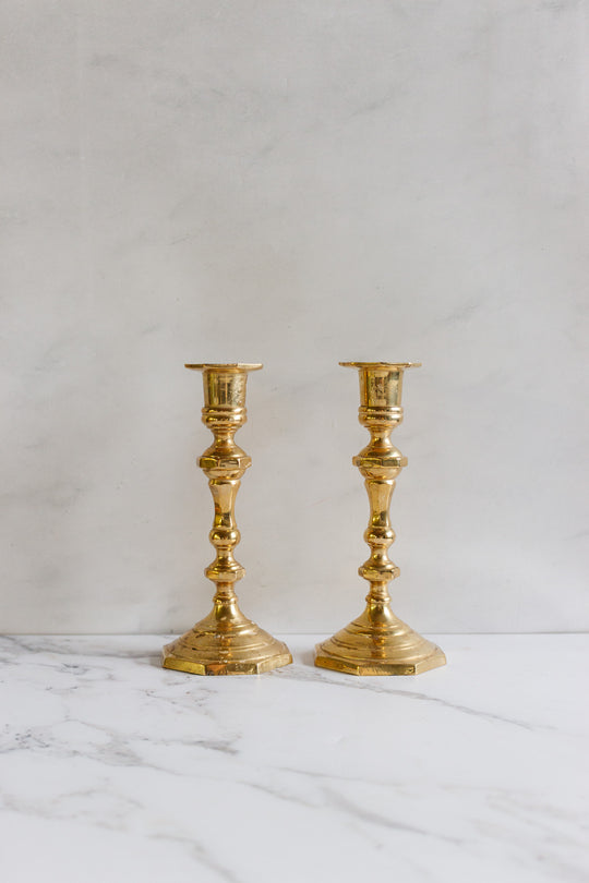 pair of vintage french brass candlesticks