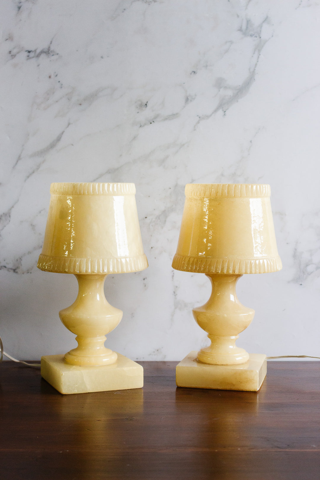 pair of antique french alabaster lamps