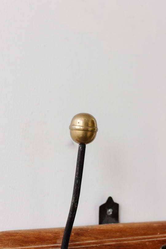 vintage french cast iron, brass, and wood portemanteau