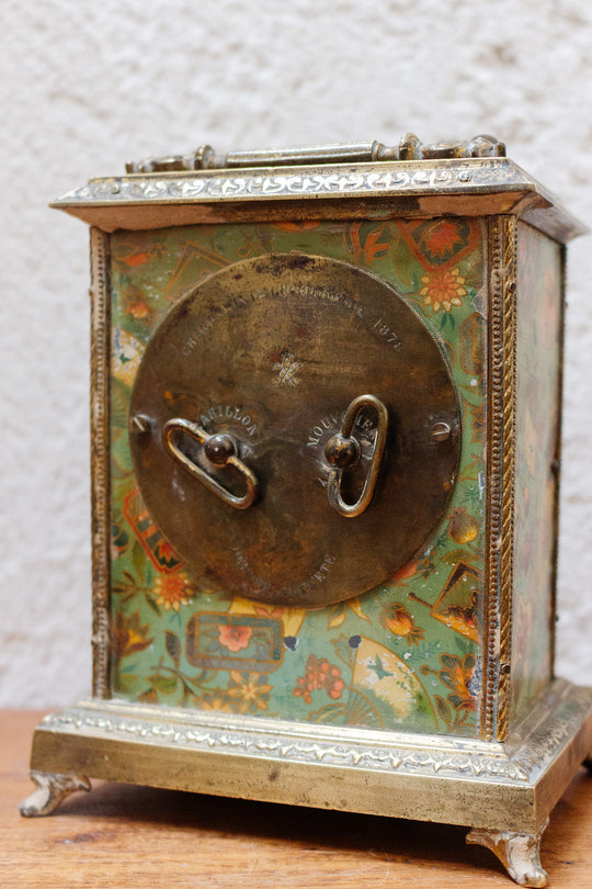 antique french table clock dated 1878 with paw feet