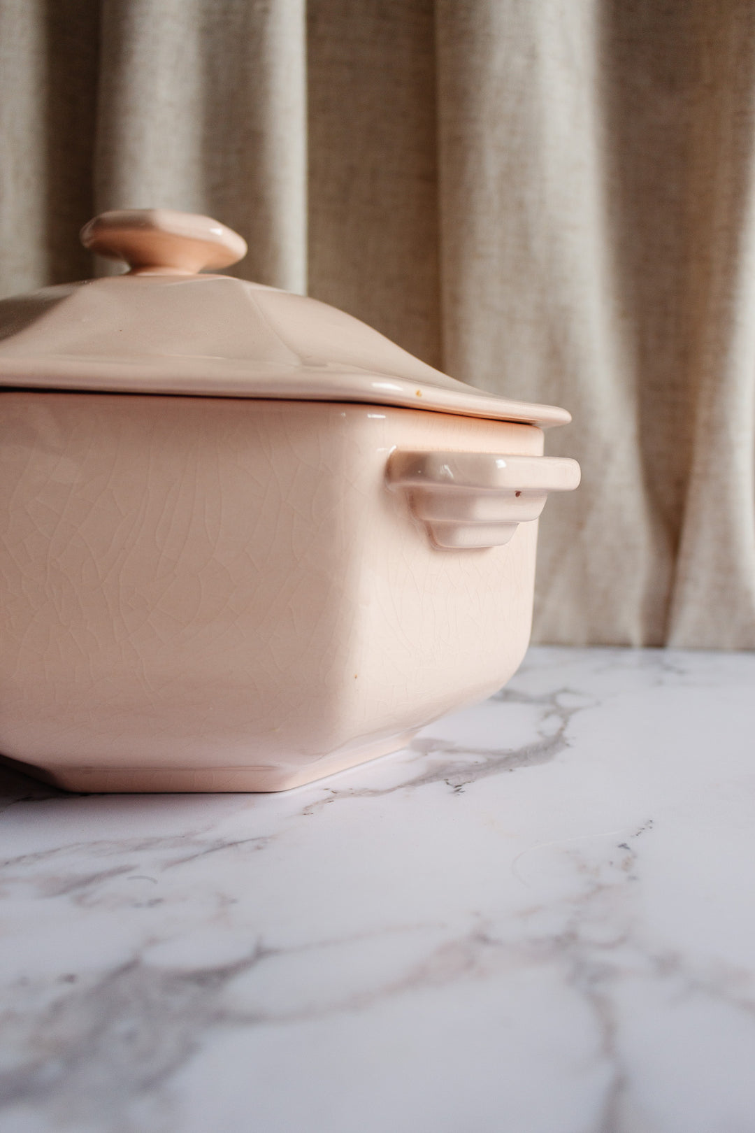 vintage French art deco blush ironstone tureen