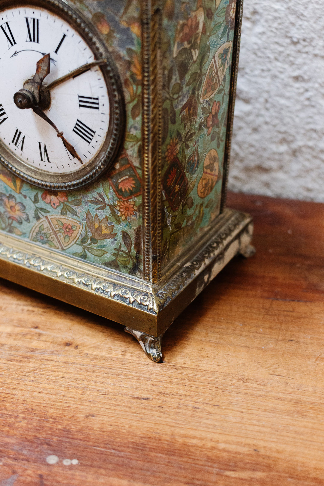 antique french table clock dated 1878 with paw feet