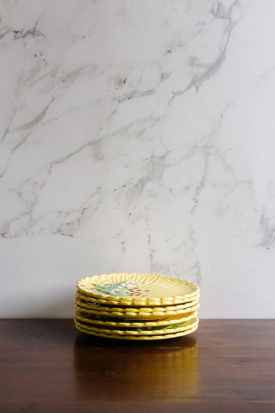 1950s schramberg majolica dessert plates, set of 6 (+1 spare)