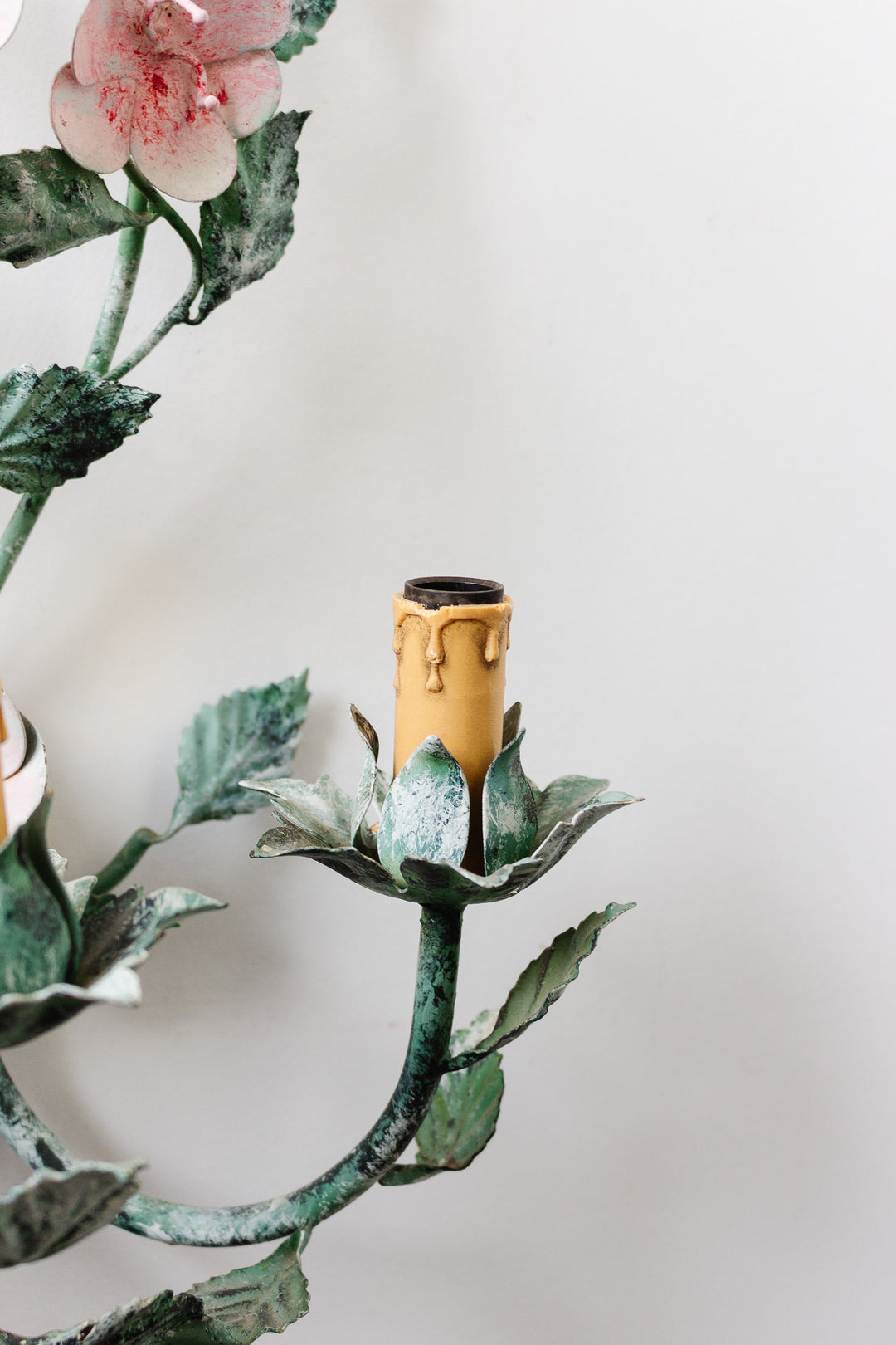 large vintage italian tole wall sconce with roses