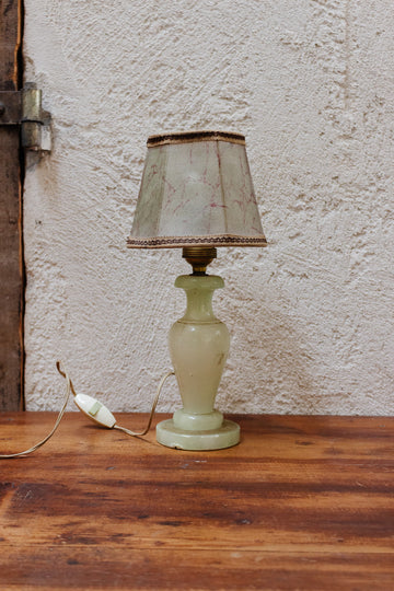 vintage french green alabaster lamp with vellum shade