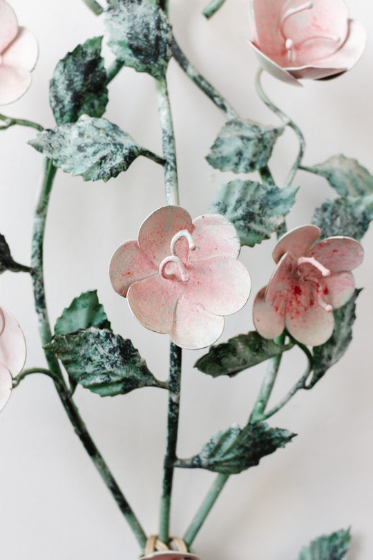 large vintage italian tole wall sconce with roses