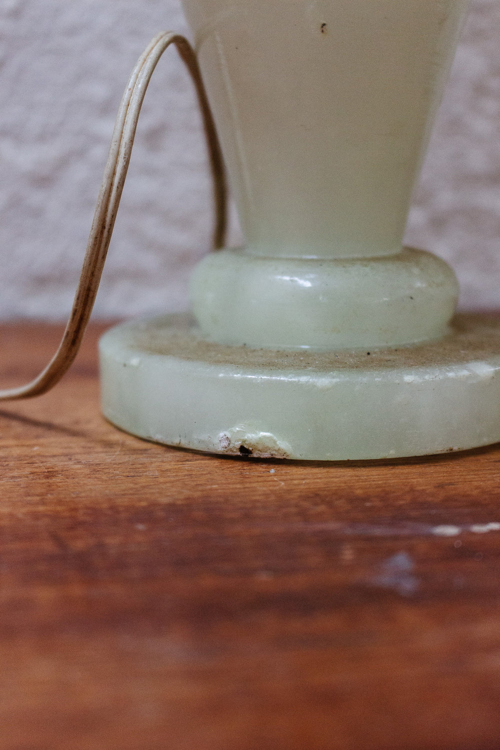 vintage french green alabaster lamp with vellum shade
