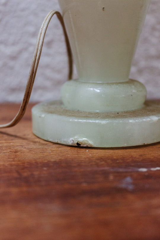 vintage french green alabaster lamp with vellum shade