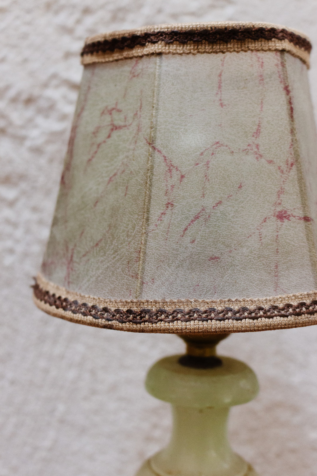 vintage french green alabaster lamp with vellum shade