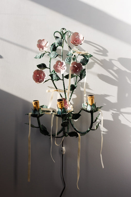 large vintage italian tole wall sconce with roses