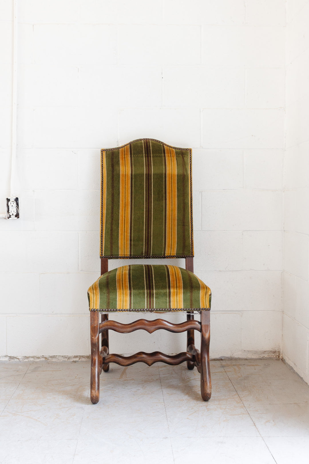 19th century French os de mouton walnut and velvet chair