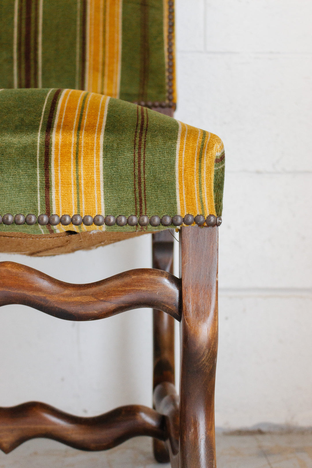 19th century French os de mouton walnut and velvet chair